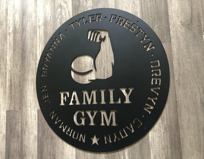 FAMILY Home Gym Signs - Family Name - Muscle - Personalized Steel Sign - Metal Art - SQ100