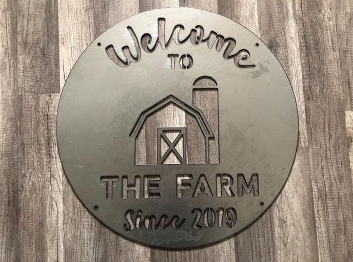 METAL Welcome to the FARM Sign - Barn - Established Date - Personalized Steel Sign - Wall Art - SQ100