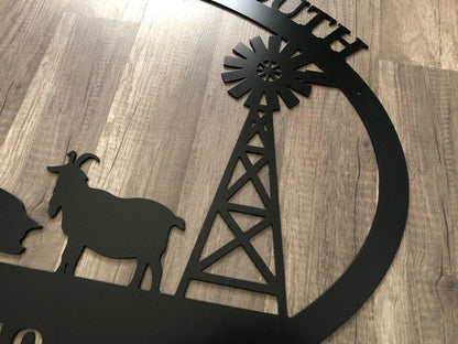 Farm & Ranch Sign - Barn, Pig, Goat, Windmill - Personalized Steel Sign - Metal Art