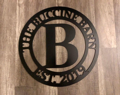 Last Name Anniversary Circle Monogram - Established Date - Personalized Steel Sign - Metal Art - SQ100