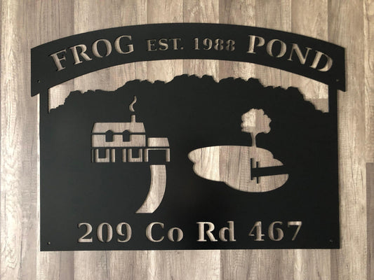 Farm House - Pond - Personalized Steel Sign - Metal Art - SQ100