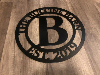 Last Name Anniversary Circle Monogram - Established Date - Personalized Steel Sign - Metal Art - SQ100