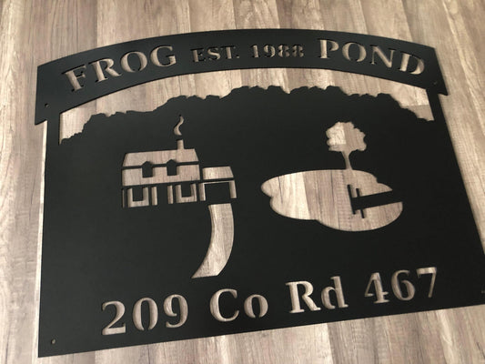Farm House - Pond - Personalized Steel Sign - Metal Art - SQ100