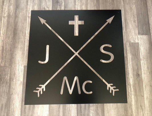 Crossed Arrow Sign - Initials - Cross - Farm - Barn - Personalized Steel Sign - Metal Art - SQ100