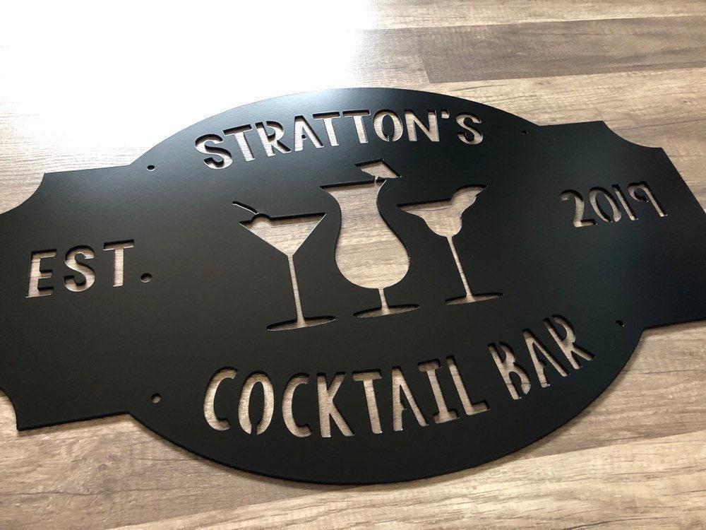 Cocktail Bar - Martini Bar - Home Bar - Personalized Steel Sign - Metal Art