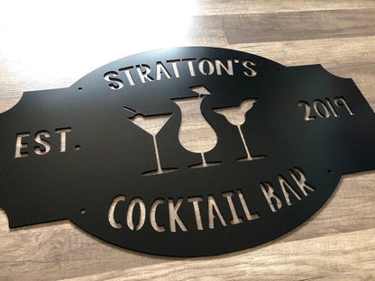Cocktail Bar - Martini Bar - Home Bar - Personalized Steel Sign - Metal Art