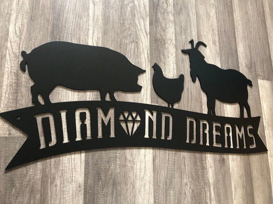Farm Name Banner Sign - Goat Pig Chicken Barn - Personalized Steel Sign - Metal Art
