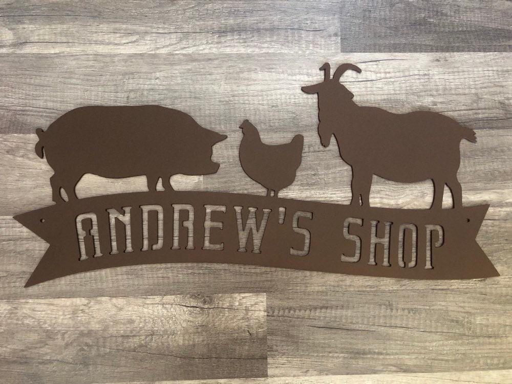 Farm Name Banner Sign - Goat Pig Chicken Barn - Personalized Steel Sign - Metal Art