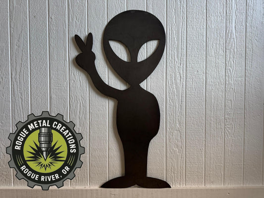 ALIEN Peace Sign - Metal Art - Space - Cute Gift - Yard Art - Decorative Steel Sign - Wall Art