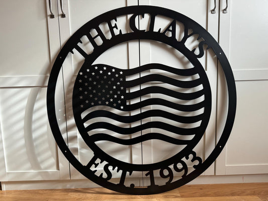 Patriotic USA FLAG Personalized Steel Sign - Metal Art - American Flag - SQ18-36