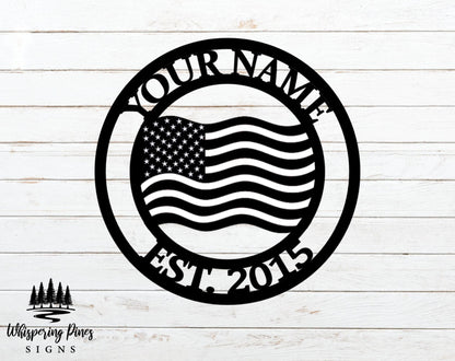 Patriotic USA FLAG Personalized Steel Sign - Metal Art - American Flag - SQ18-36