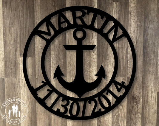 ANCHOR Last Name Est. Metal Sign - Personalized Steel Sign - Home or Business - Metal Art - SQ100