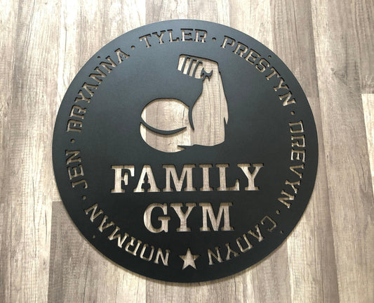 FAMILY Home Gym Signs - Family Name - Muscle - Personalized Steel Sign - Metal Art - SQ100