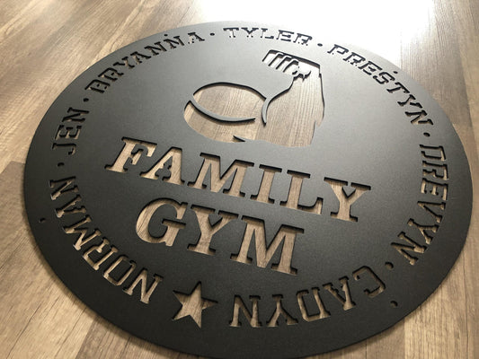 FAMILY Home Gym Signs - Family Name - Muscle - Personalized Steel Sign - Metal Art - SQ100
