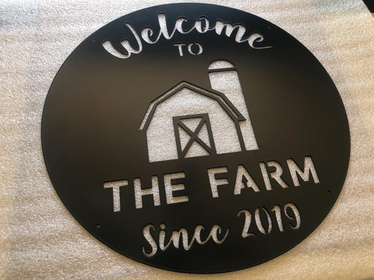 METAL Welcome to the FARM Sign - Barn - Established Date - Personalized Steel Sign - Wall Art - SQ100