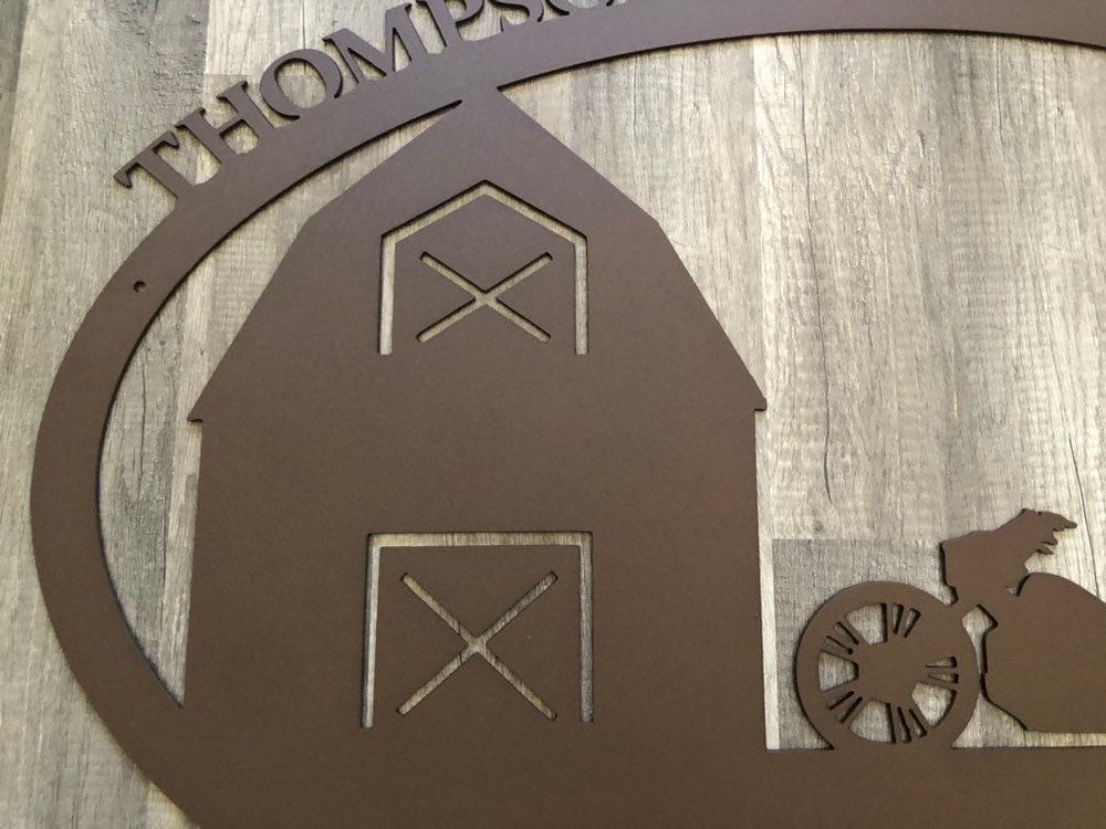 Farm & Ranch Sign - Motorcycle, Barn, Windmill - Personalized Steel Sign - Metal Art