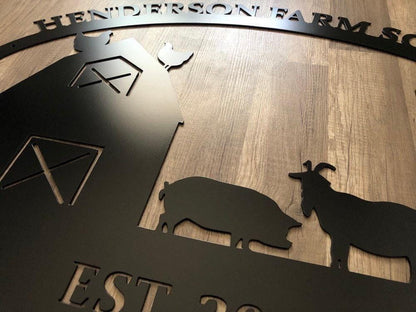 Farm & Ranch Sign - Barn, Pig, Goat, Windmill - Personalized Steel Sign - Metal Art
