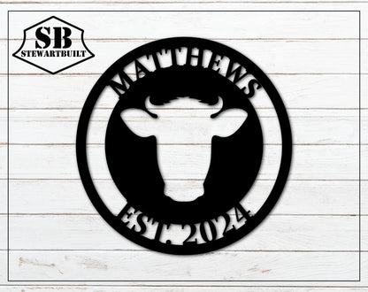 COW HEAD - BULL Metal Sign - Home, Business, Gym - Personalized Steel Sign - Metal Art - SQ100