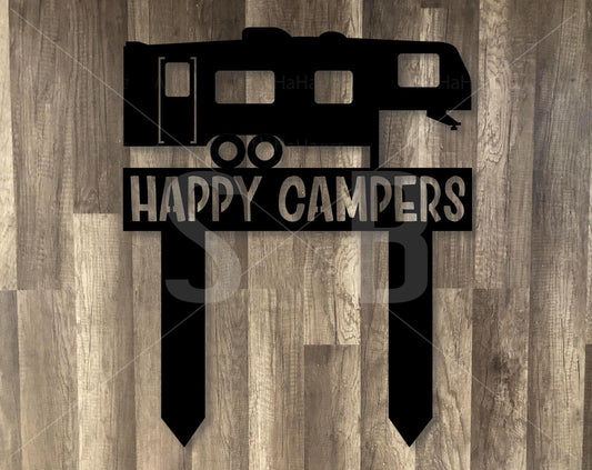 FIFTH WHEEL Campsite Sign with Stakes CAMPING - R V - Personalized Steel Sign - Metal Art - SQ100