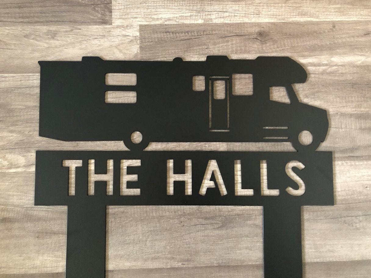 MOTORHOME Personalized In-Ground Sign - Campsite Outdoor Sign - CAMPING Personalized Steel Sign - Metal Art - SQ100
