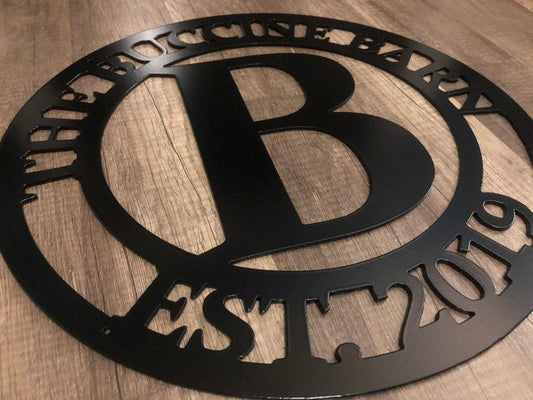 Last Name Anniversary Circle Monogram - Established Date - Personalized Steel Sign - Metal Art - SQ100
