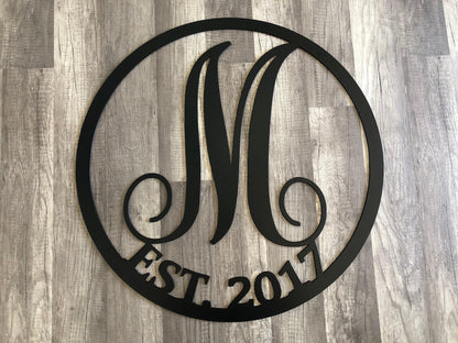 Letter Monogram - Anniversary  - Established Date - Personalized Steel Sign - Metal Art - SQ12-36