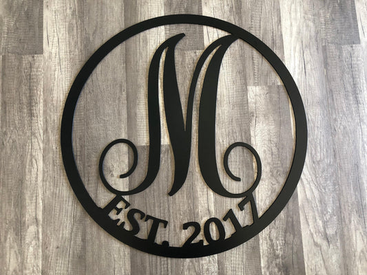 Letter Monogram - Anniversary  - Established Date - Personalized Steel Sign - Metal Art - SQ12-36