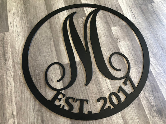 Letter Monogram - Anniversary  - Established Date - Personalized Steel Sign - Metal Art - SQ12-36