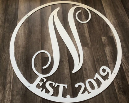 Letter Monogram - Anniversary  - Established Date - Personalized Steel Sign - Metal Art - SQ12-36