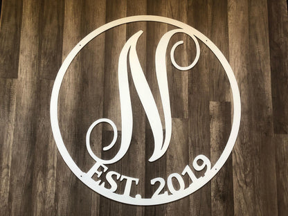 Letter Monogram - Anniversary  - Established Date - Personalized Steel Sign - Metal Art - SQ12-36