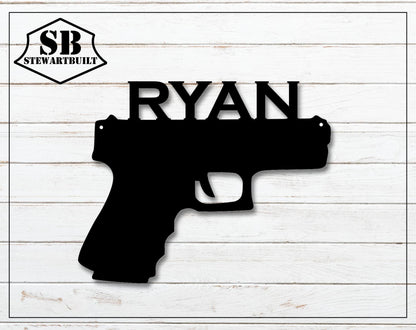 PISTOL HANDGUN Steel Sign - Gun Lovers Decor - Metal Art - SQ100