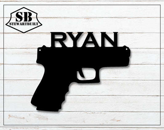 PISTOL HANDGUN Steel Sign - Gun Lovers Decor - Metal Art - SQ100