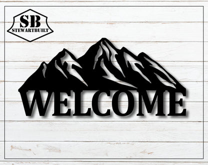 Mountain Scape WELCOME Sign - Decorative Steel Sign - Metal Art
