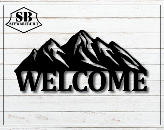 Mountain Scape WELCOME Sign - Decorative Steel Sign - Metal Art