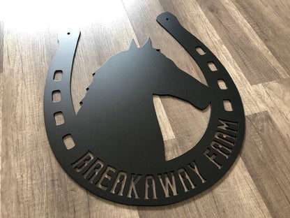 Horse Stall Name Sign - Horseshoe Farm Sign - Personalized Steel Sign - Metal Art - SQ100