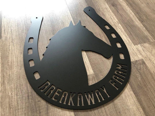 Horse Stall Name Sign - Horseshoe Farm Sign - Personalized Steel Sign - Metal Art - SQ100