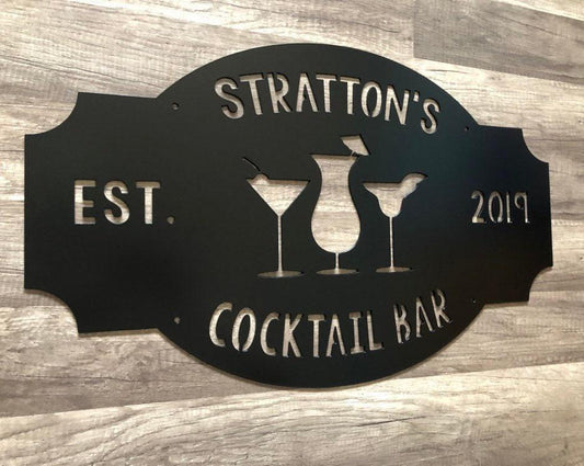 Cocktail Bar - Martini Bar - Home Bar - Personalized Steel Sign - Metal Art