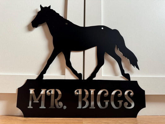 Horse Stall Name Plaque - Horse Sign - Personalized Steel Sign - Metal Art - SQ12-36