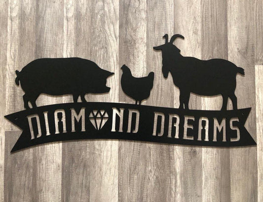 Farm Name Banner Sign - Goat Pig Chicken Barn - Personalized Steel Sign - Metal Art
