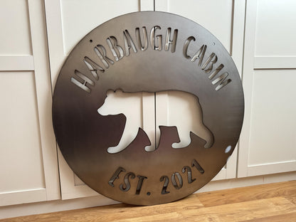 METAL BEAR Sign - Cabin - Woods Nature - Personalized Steel Sign - Wall Art - SQ100