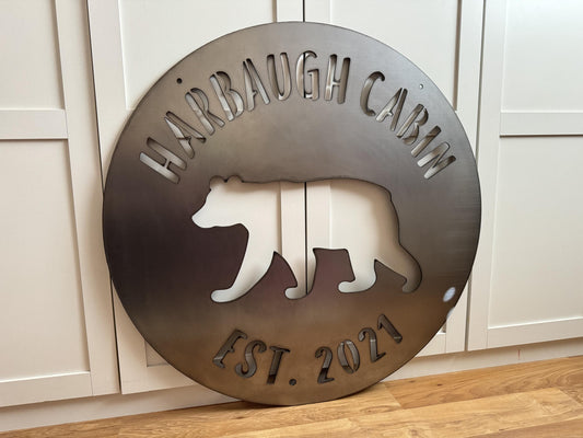 METAL BEAR Sign - Cabin - Woods Nature - Personalized Steel Sign - Wall Art - SQ100