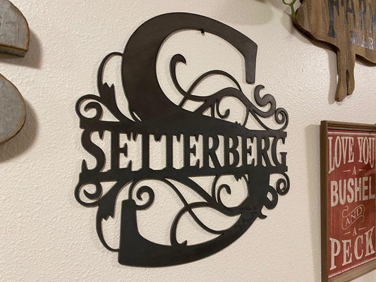 Last Name Split Monogram - Personalized Steel Sign - Metal Art - SQ100