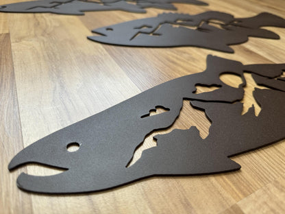 Fish Mountain Scene Metal Art - Trout, Bass or Salmon - Steel Signs