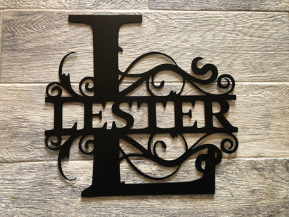 Last Name Split Monogram - Personalized Steel Sign - Metal Art - SQ100
