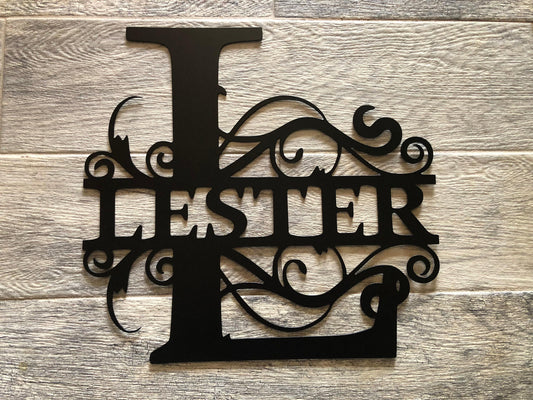Last Name Split Monogram - Personalized Steel Sign - Metal Art - SQ100
