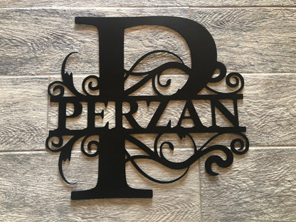 Last Name Split Monogram - Personalized Steel Sign - Metal Art - SQ100
