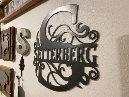 Last Name Split Monogram - Personalized Steel Sign - Metal Art - SQ100
