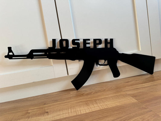 Personalized NAME - Machine Gun Decor - Decorative Steel Sign - Metal Art