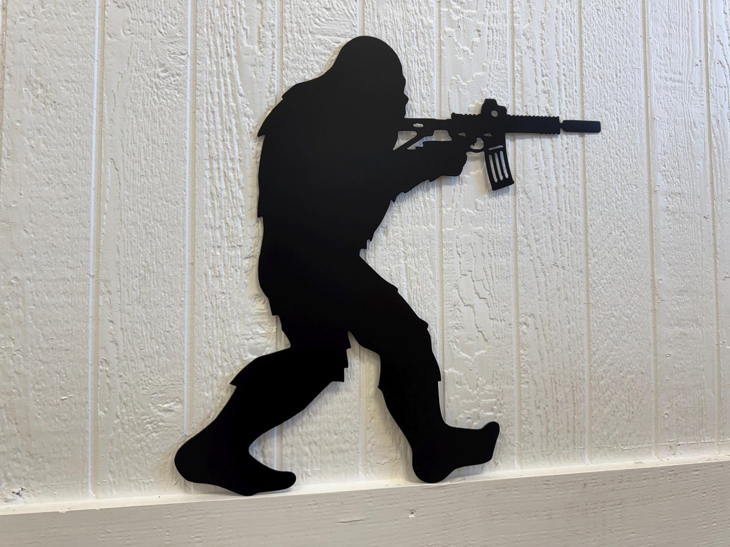 BIGFOOT/SASQUATCH with Gun Metal Decor - Gift - Yard Art - Steel Sign - Wall Art