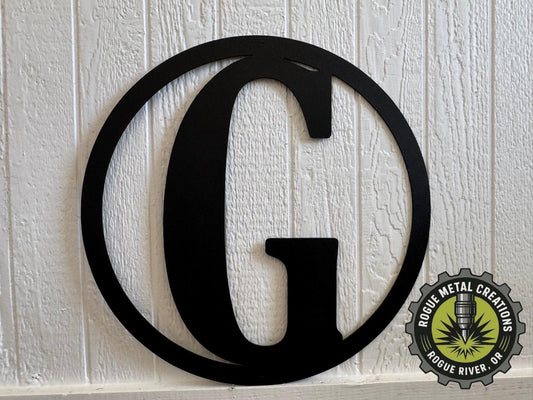 Last Name Letter in Circle - House Monogram - Gate Letter - Steel Sign - Metal Wall Art - SQ12-36